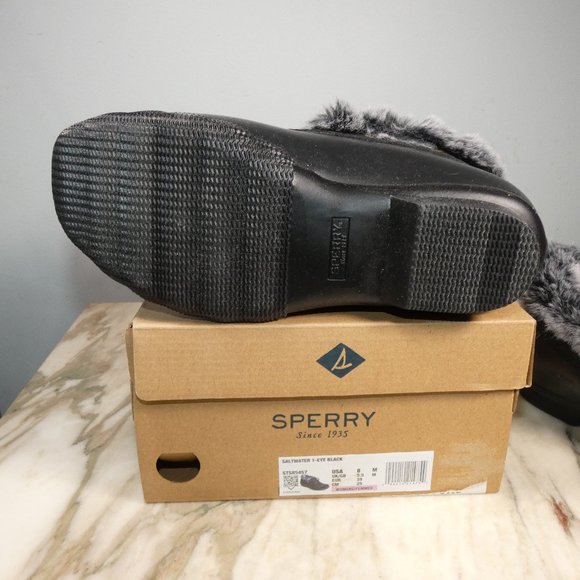 Sperry Faux Fur Saltwater 1-Eye Rain Boot, Black/Black, Duckboot Shoe 8 - Picture 10 of 10